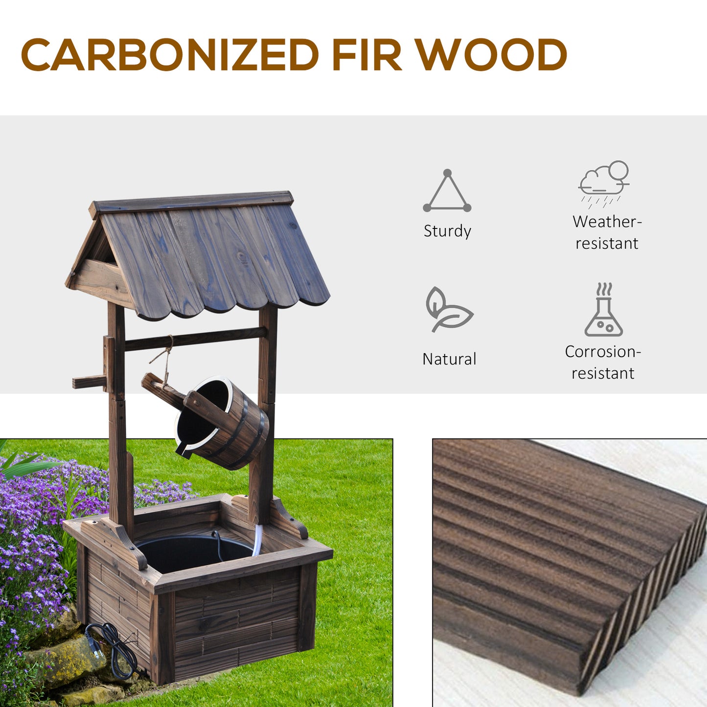 Outdoor Wooden Wishing Well Fountain with Adjustable Water Flow - Rustic Garden Decor