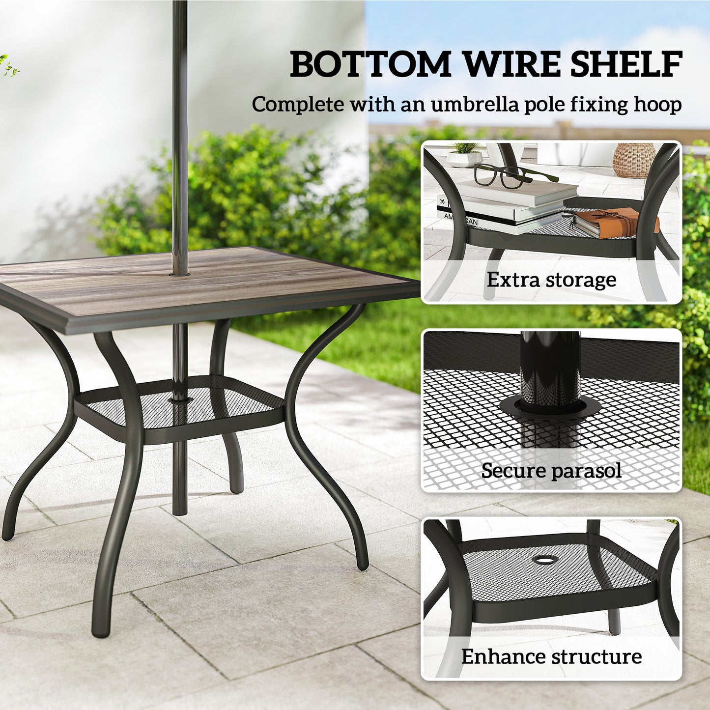 37" Square Outdoor Dining Table for 4 with Umbrella Hole - Gray