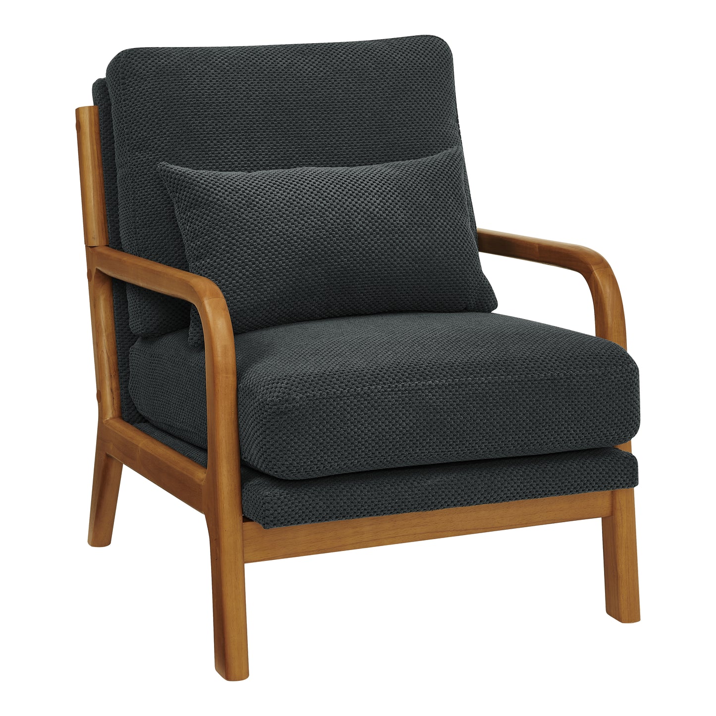 Mid-Century Modern Wooden Lounge Chair - Dark Gray Fabric