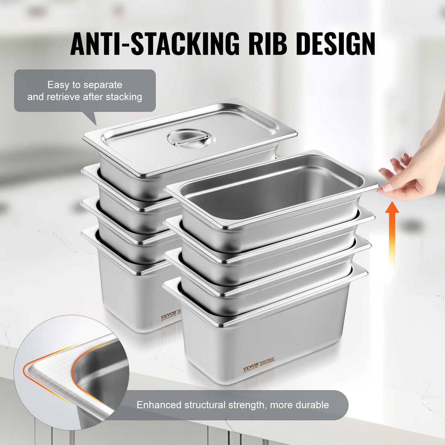 8 Pack 1/3 Size Stainless Steel Steam Table Pans with Lids