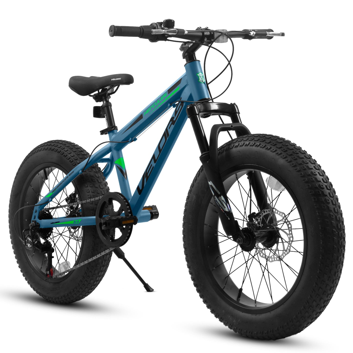 20 Inch Fat Tire Mountain Bike - 7 Speed, Dual Disc Brakes, Blue