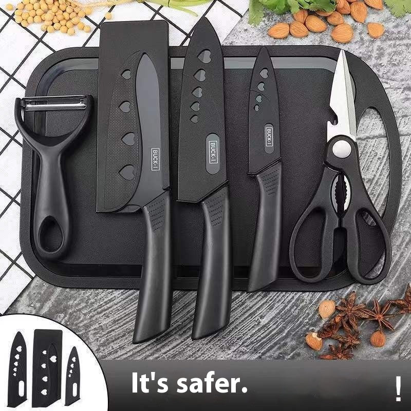 Kitchen Knife Set with Cutting Board - Black Steel Chef & Utility Knives