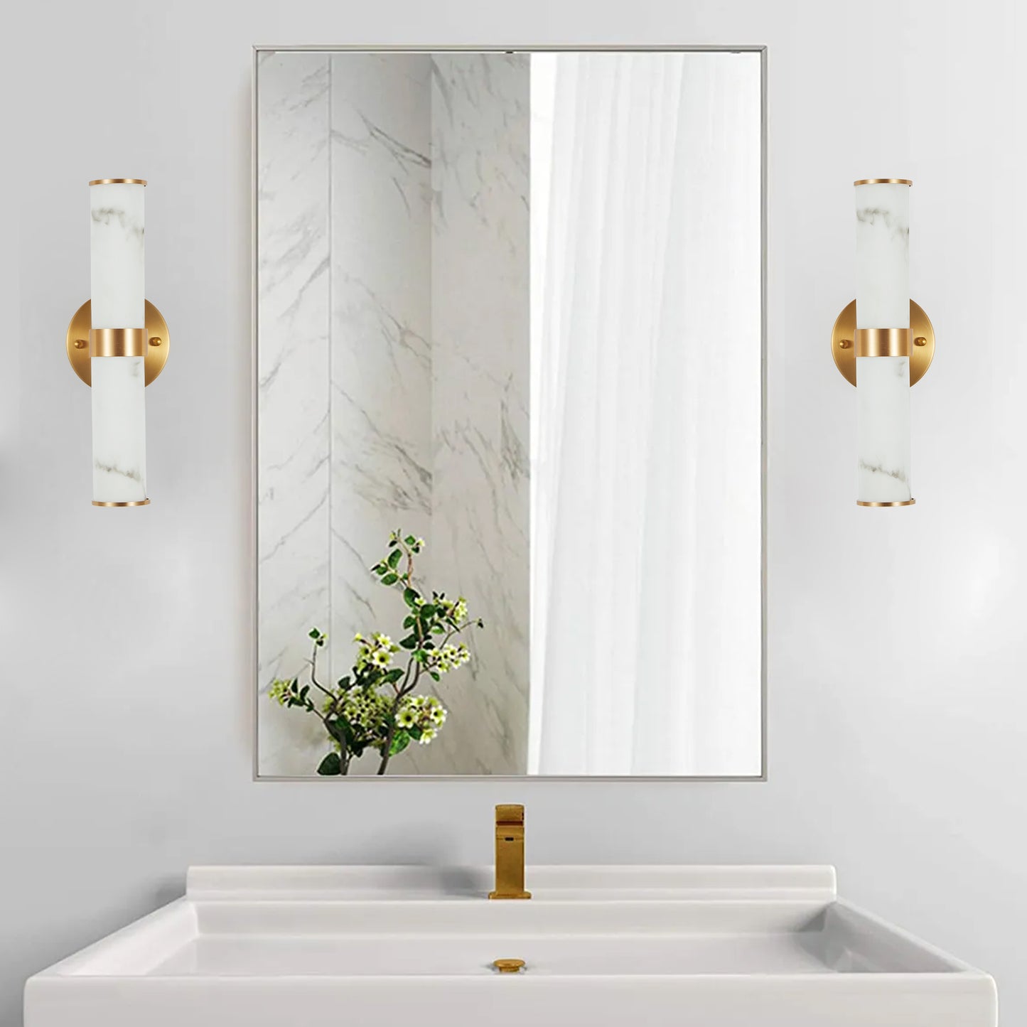 Gold Resin Wall Sconce Set of 2 Modern Vertical Indoor Lighting Fixture