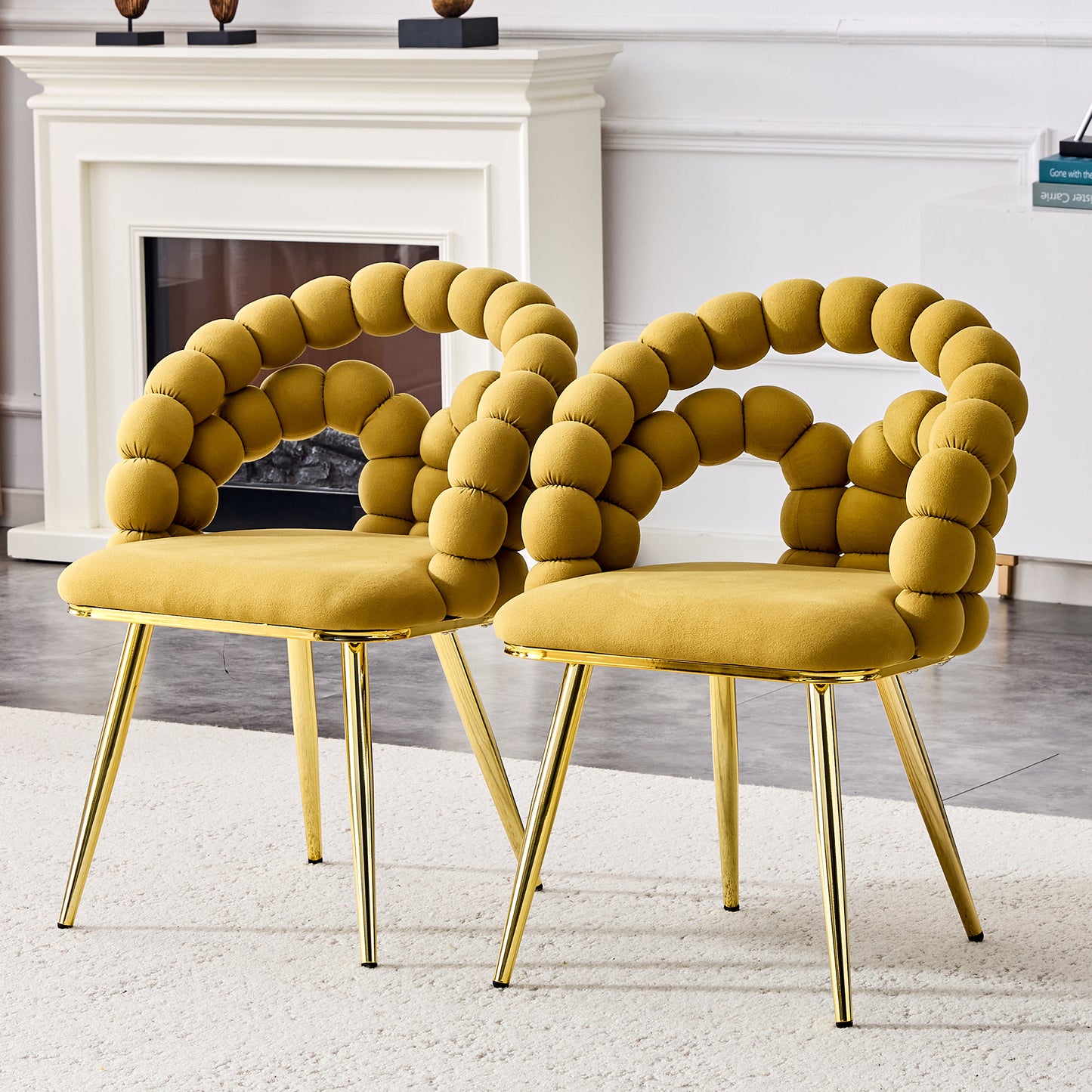 Set of 4 Yellow Velvet Dining Chairs with Gold Legs