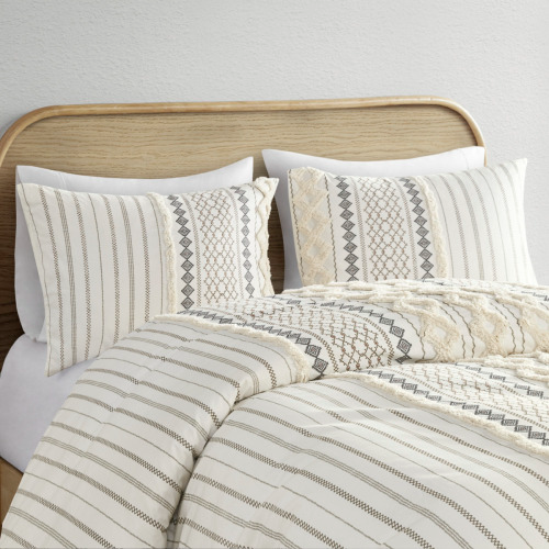 Queen Cotton Printed Duvet Cover Set with Chenille - Multicolor
