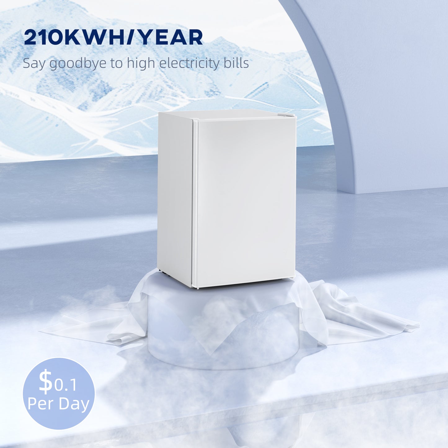 2.5 Cu.Ft Mini Fridge with Freezer - Compact Reversible Door, Adjustable Thermostat, White