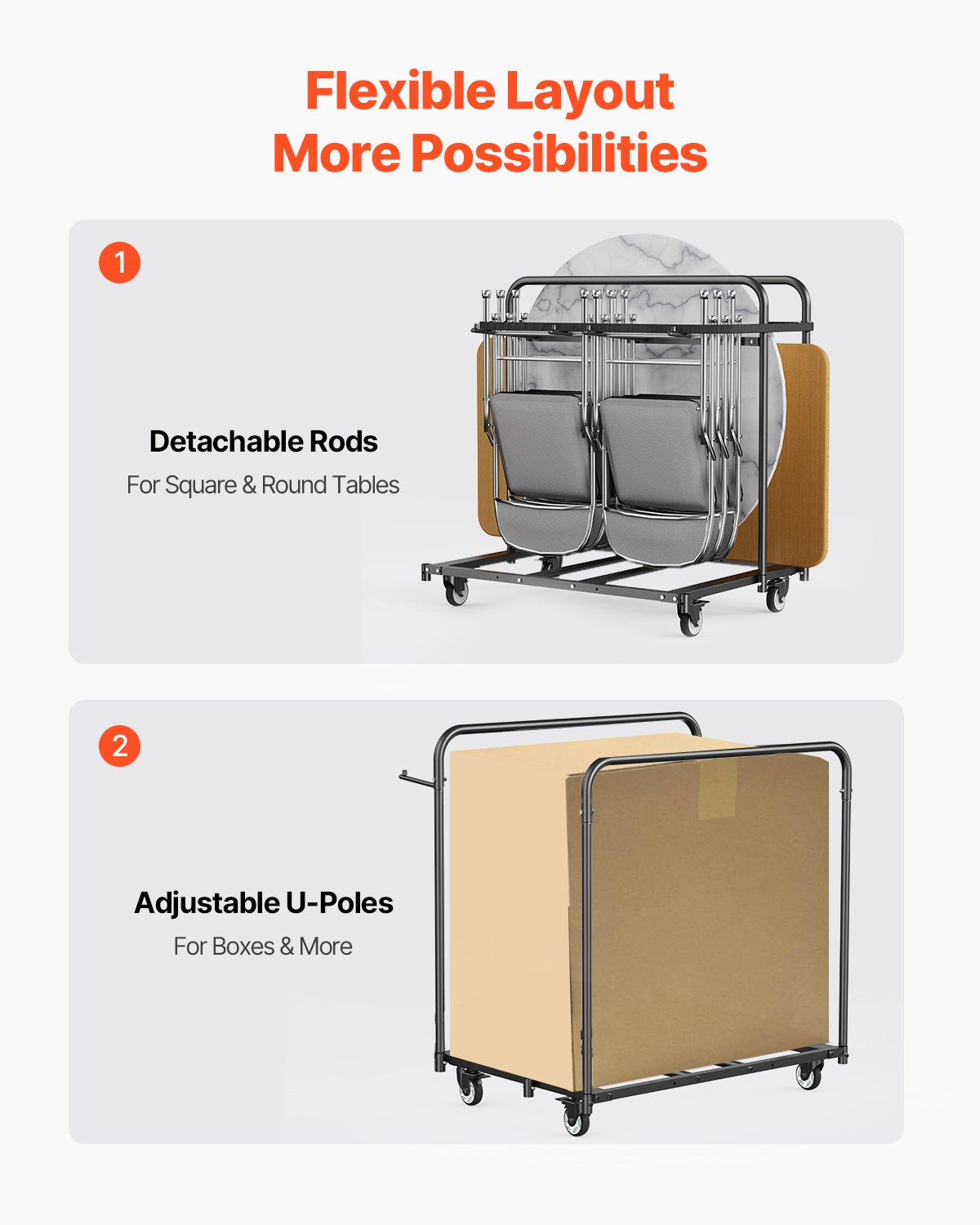 Heavy-Duty Folding Chair and Table Storage Cart with Casters - Black