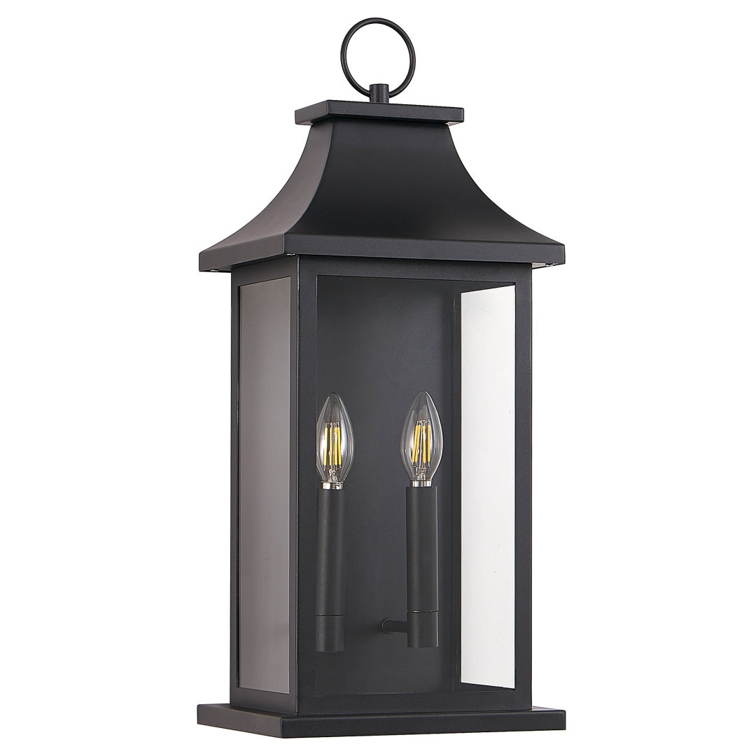Large 22-Inch Outdoor Wall Lantern Two-Light Black Sconce with Glass Waterproof Fixture