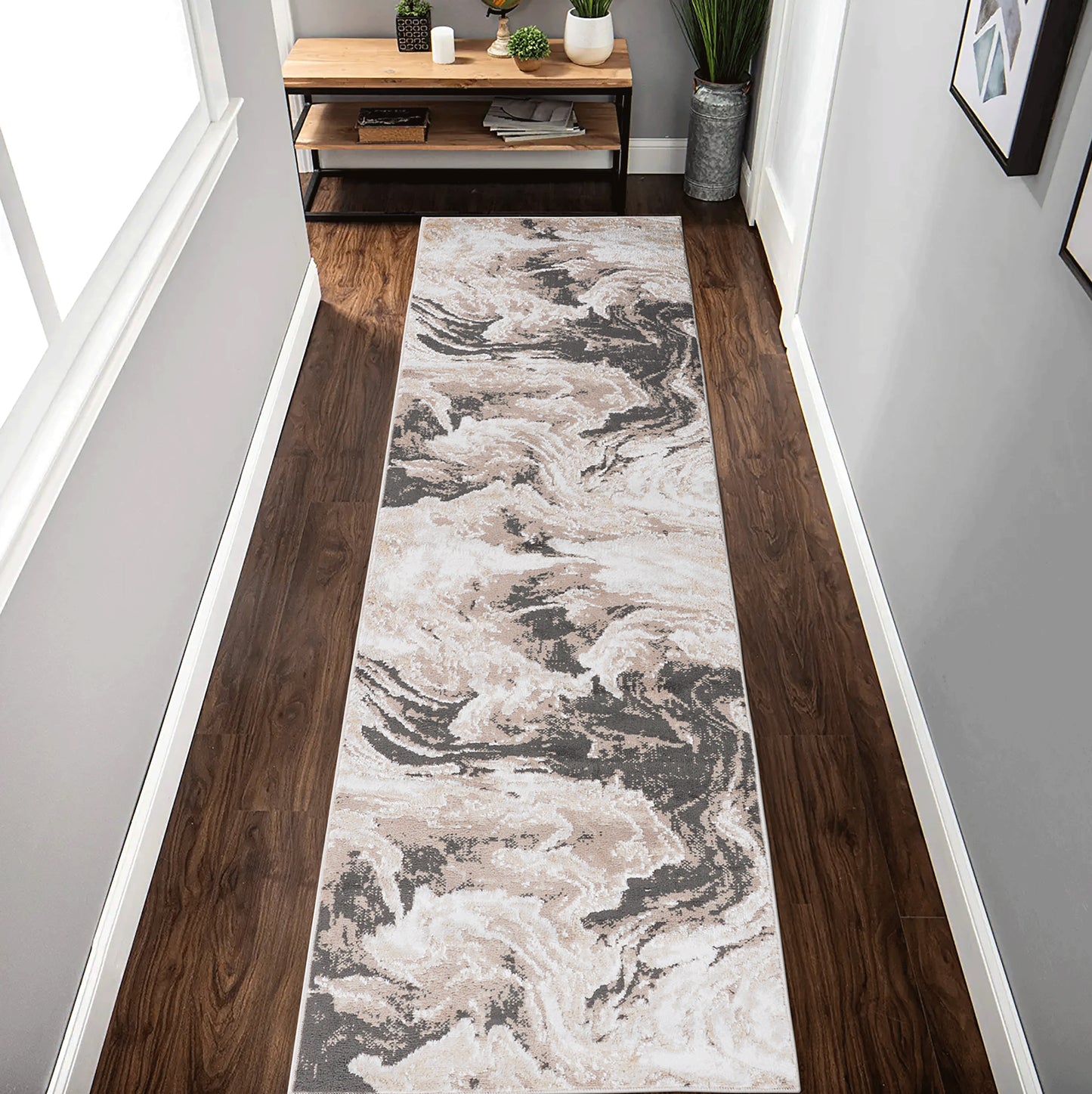 PAYAS 2X8 L.Brown Abstract Runner Rug