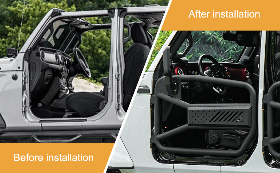 Tubular Half Doors with Side View Mirror for Jeep Wrangler JL 2018-2026 - Black