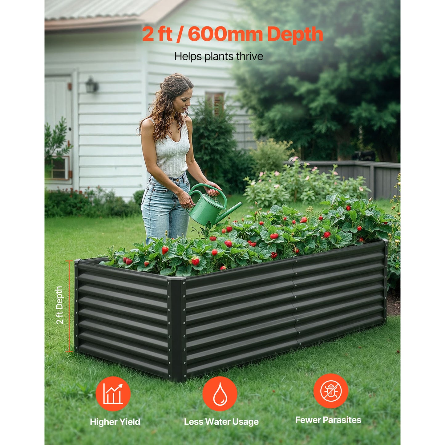 Metal Raised Garden Bed 6x3x2 ft Outdoor Planter Box for Vegetables Flowers Herbs