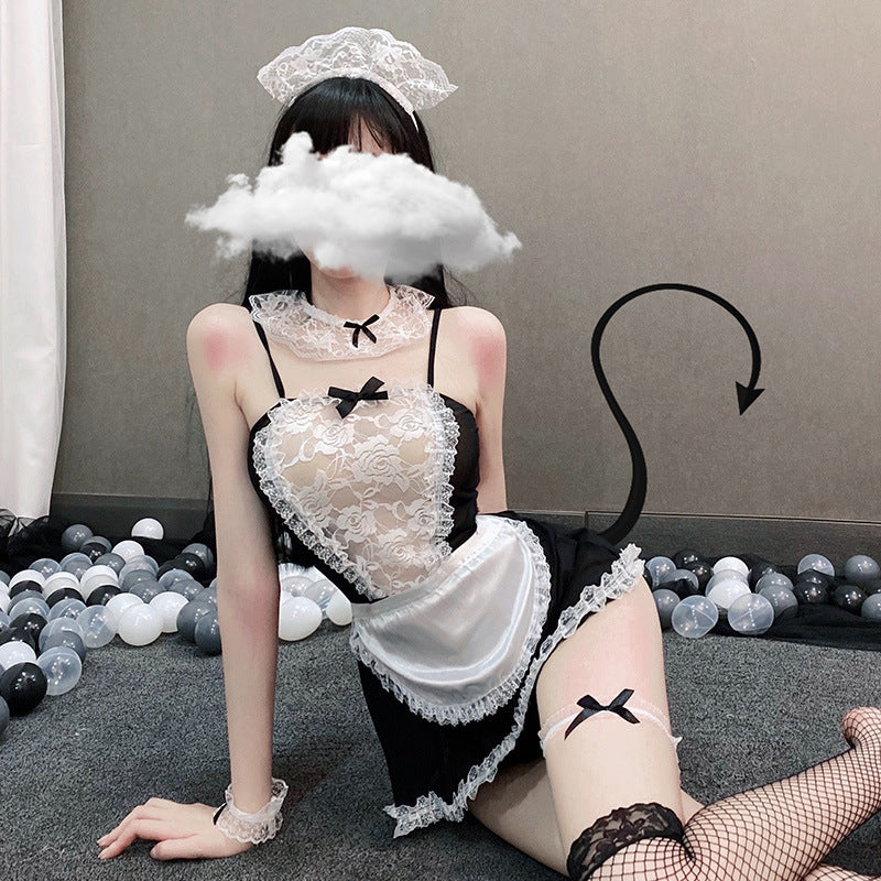 Women’s Hollow Mesh Pajamas Set with Accessories - Sexy Lingerie Costume