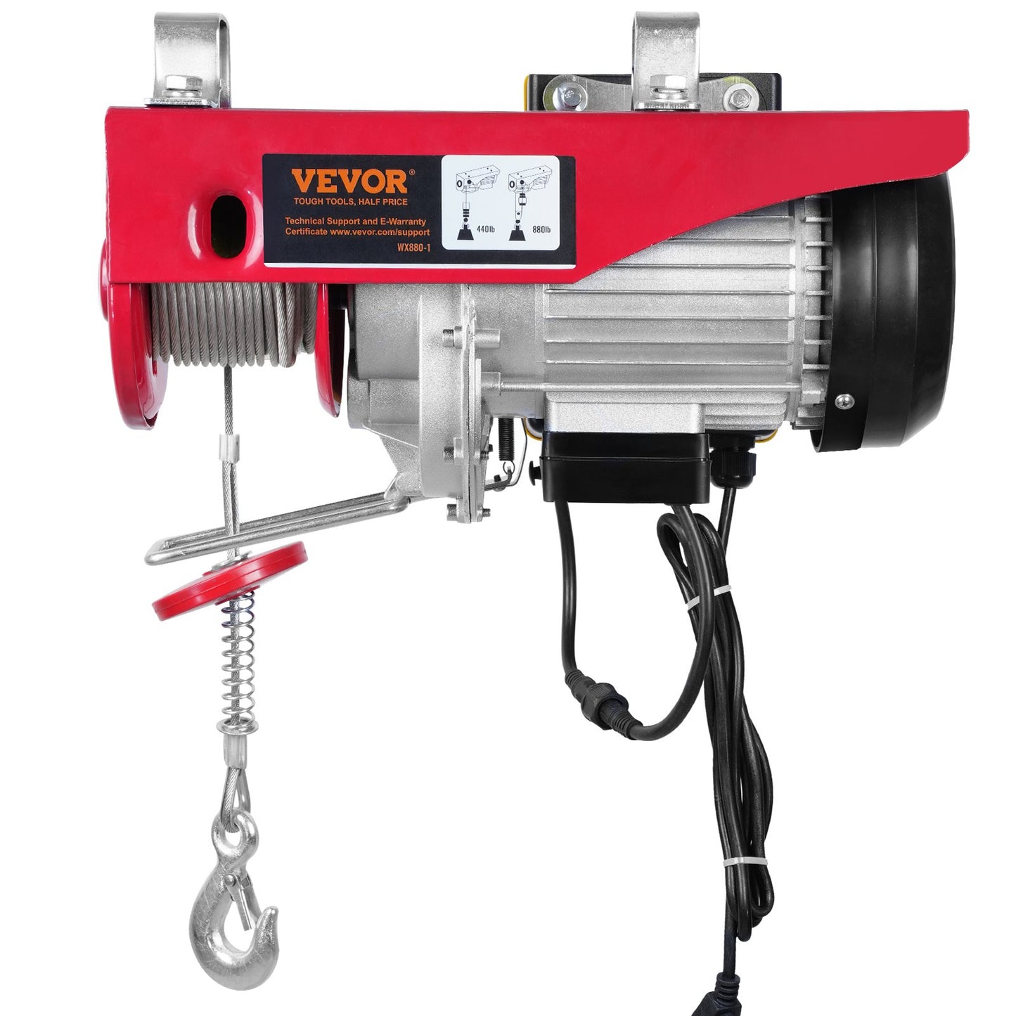 Wireless Electric Hoist with Remote Control 880Lbs 110V Garage Lifter, Red