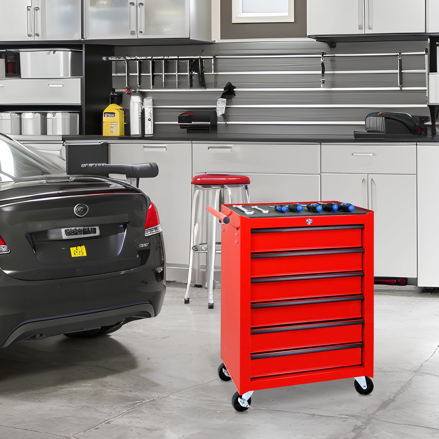 20-Inch Metal Rolling Tool Chest with 6 Drawers and Ball Bearing Slides - Red