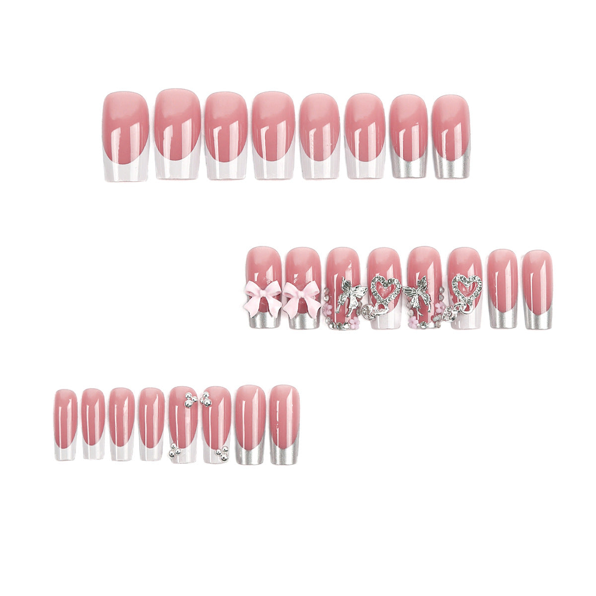 Women's Fake Nail Kit with Heart, Bow, Butterfly Designs - Detachable French Nails