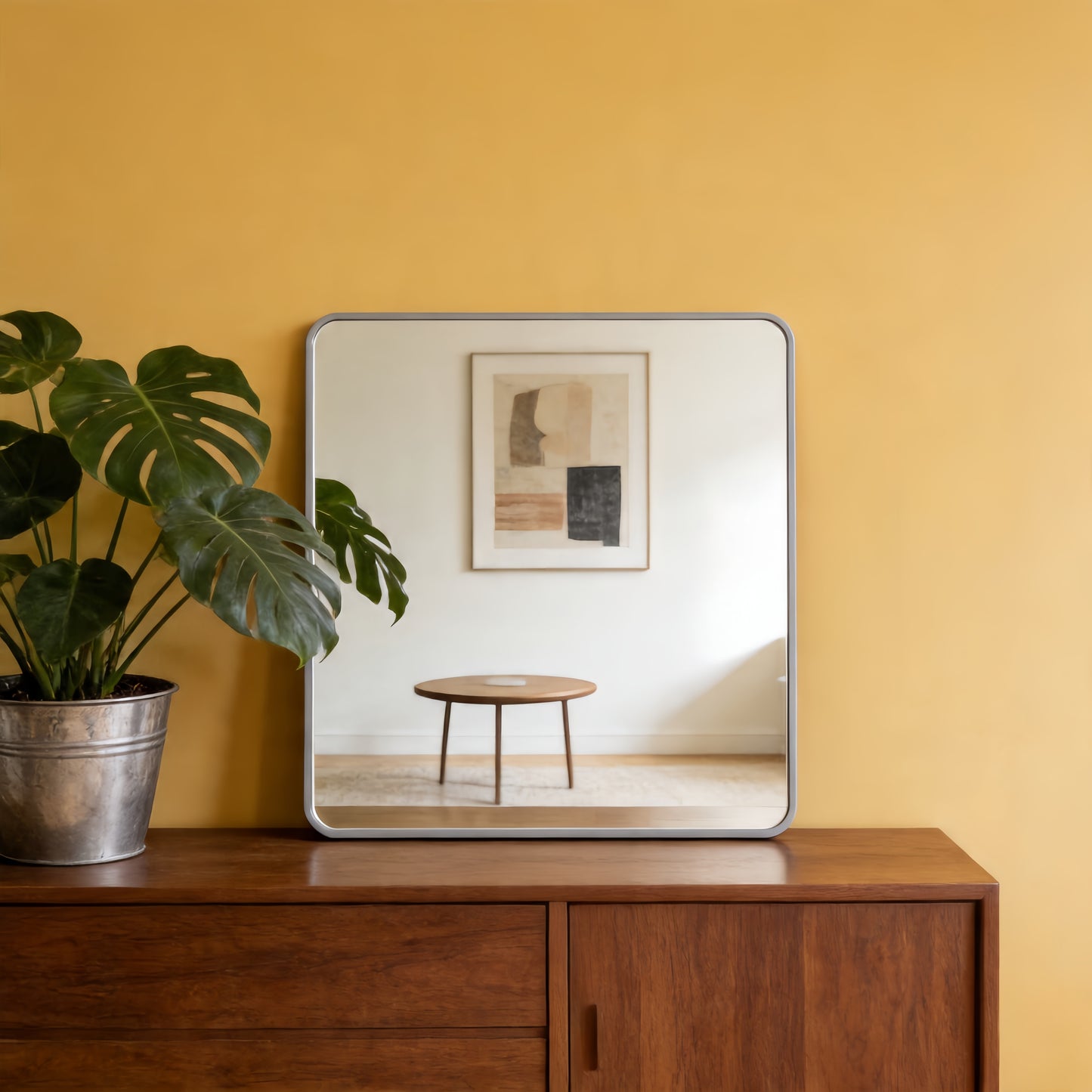 36-Inch Silver Metal Framed Square Wall Mirror