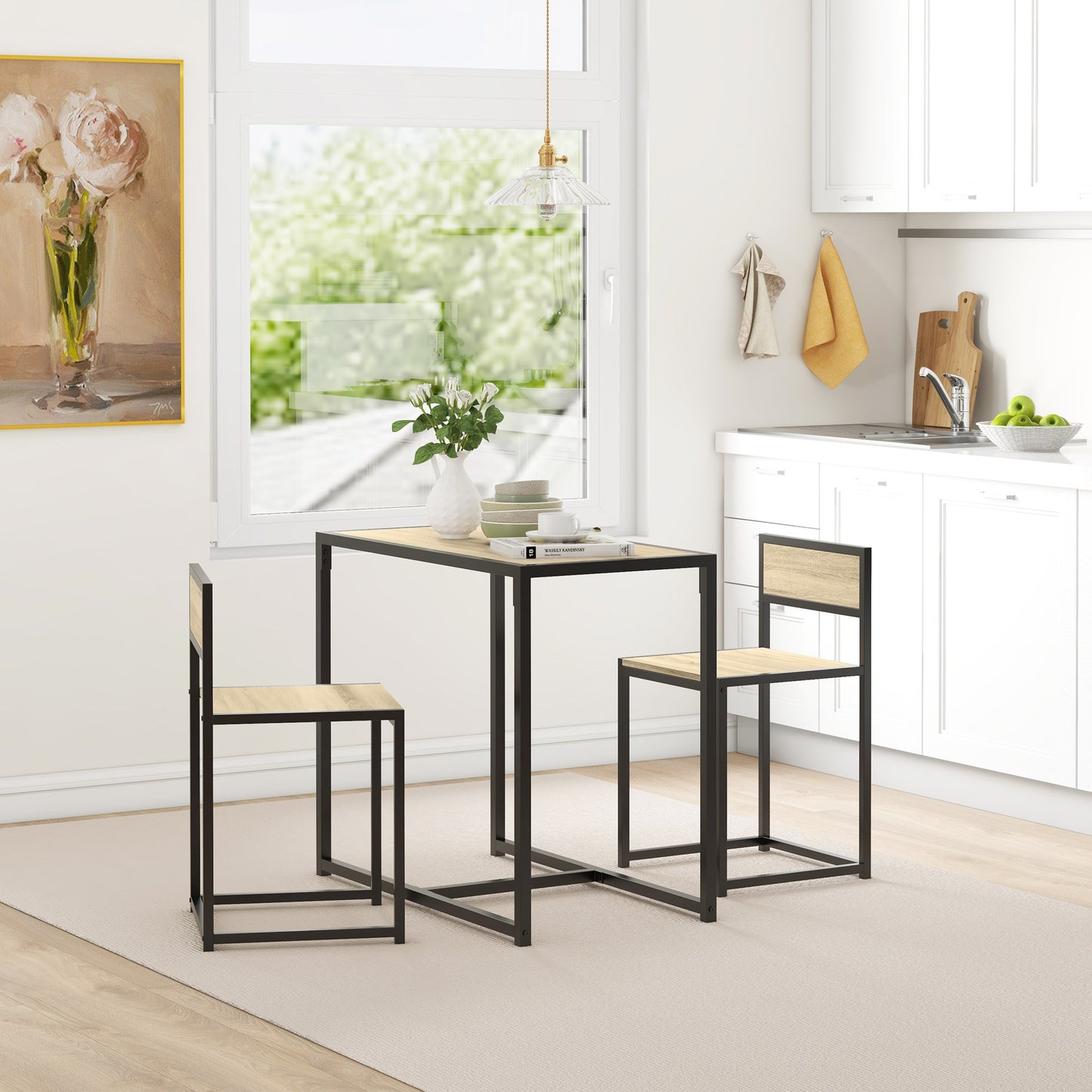 3-Piece Industrial Dining Room Set with Rectangular Table & Chairs - Oak