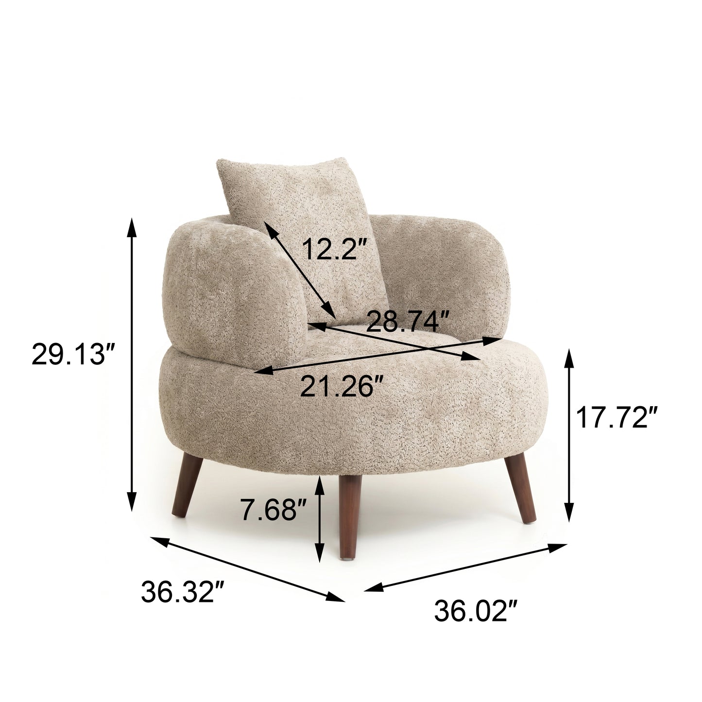 36-Inch Chenille Fabric Bucket Chair with Ottoman - Camel