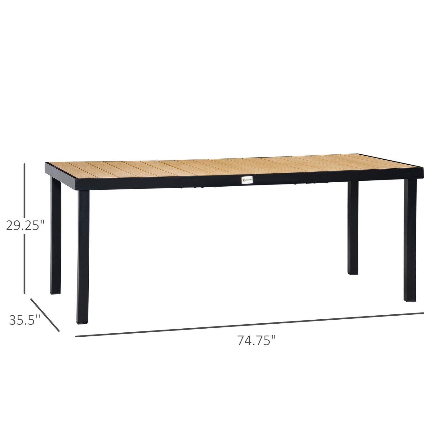 Outdoor Dining Table for 8 - Rectangular Aluminum Frame, Natural Wood Top