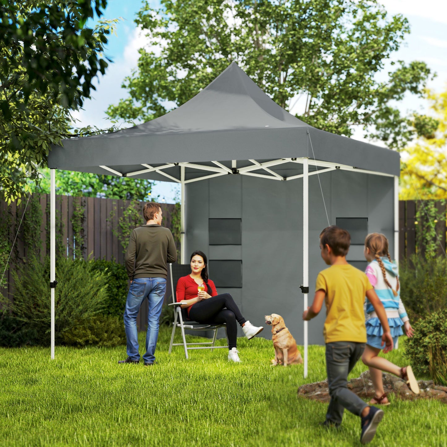10'x10' Heavy Duty Pop Up Canopy Tent with Sidewalls - Gray