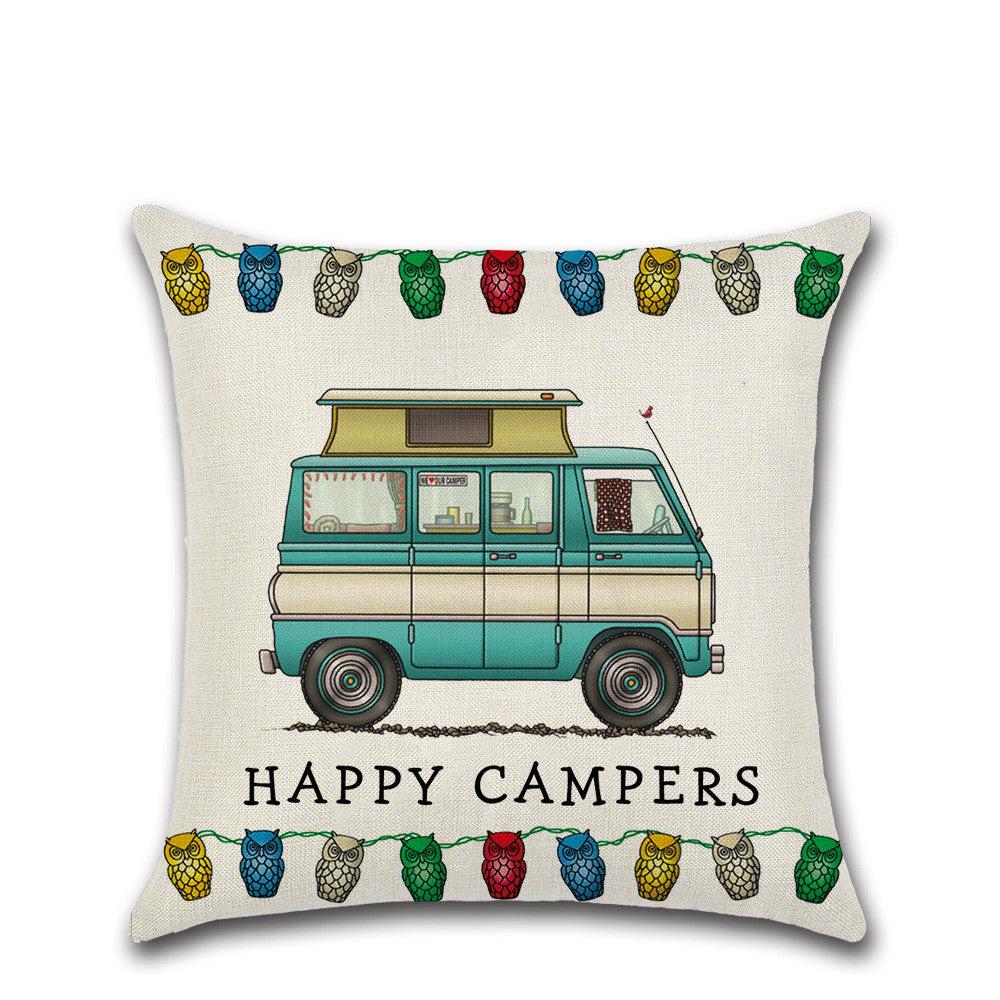 Cartoon Camper RV Linen Pillow Cover 45x45cm Home Textiles
