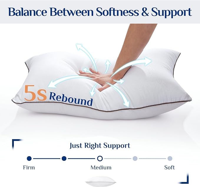 Down Alternative Pillows - Standard Size, Fluffy & Supportive, 2 Pack