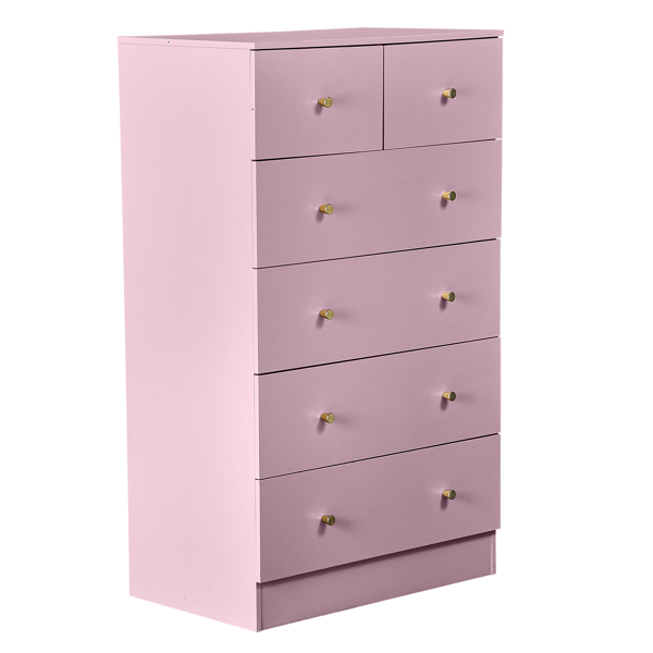 6-Drawer Dresser with Gold Handles - Modern Pink Cabinet