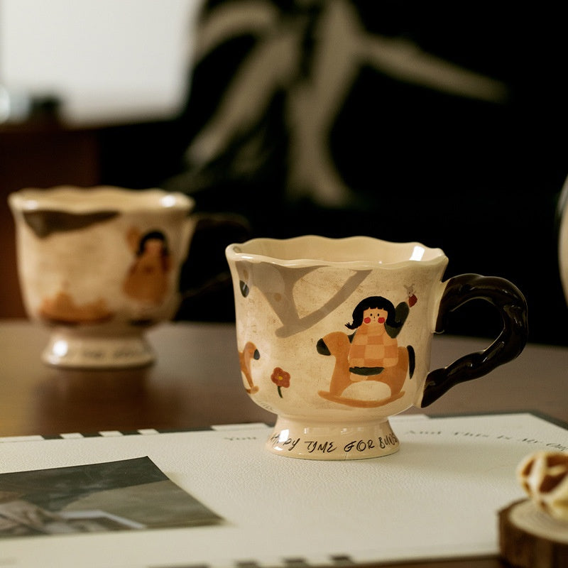 Ceramic Coffee Mug with Colorful Seesaw Mushroom Horse Spring Duck 301-400ml