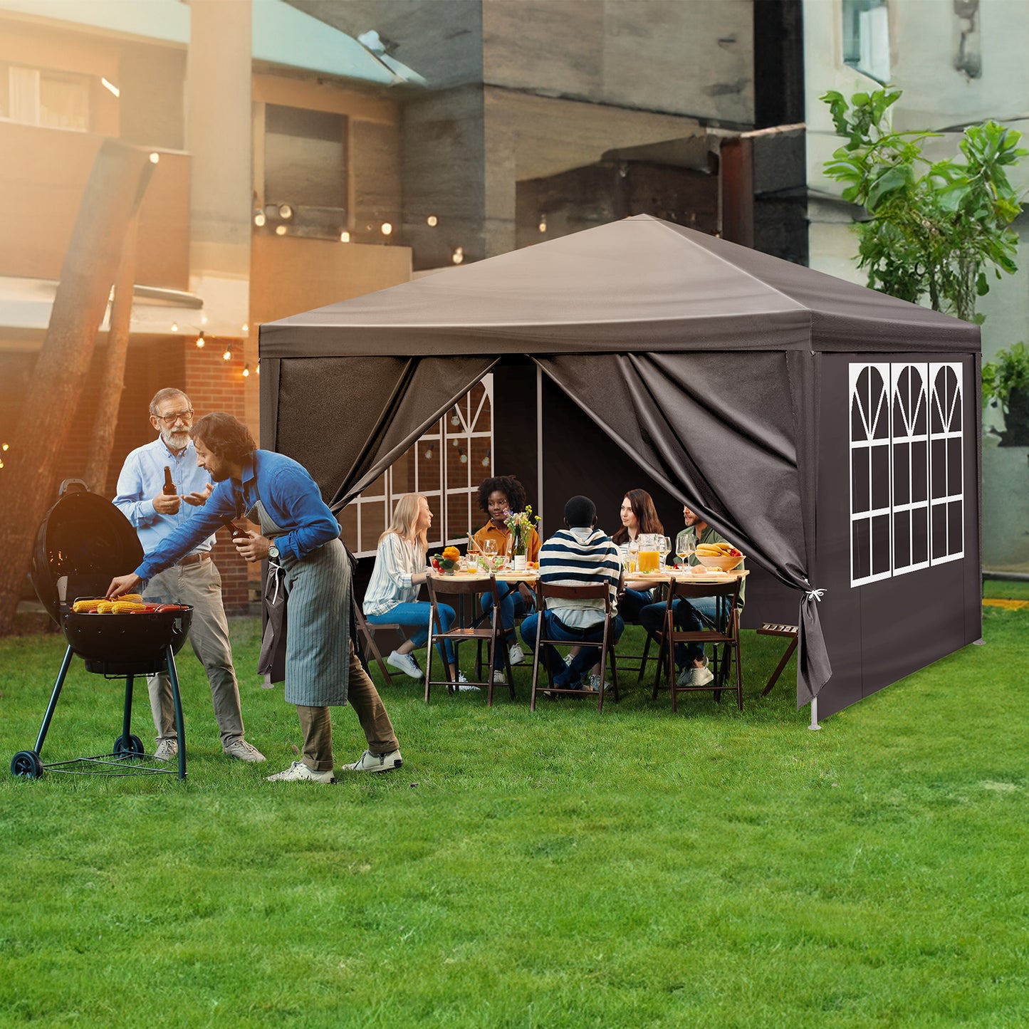 10x10ft Black Outdoor Party Tent with Sturdy Iron Frame
