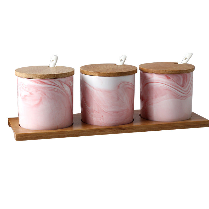 Three-Piece Ceramic Seasoning Jar Set with Lid - Kitchen & Dining