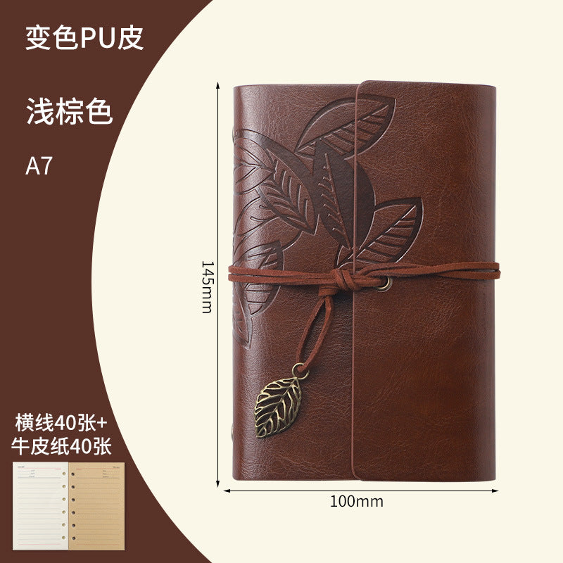 Vintage Travel Notebook - Loose Leaf Diary with Imitation Leather Cover