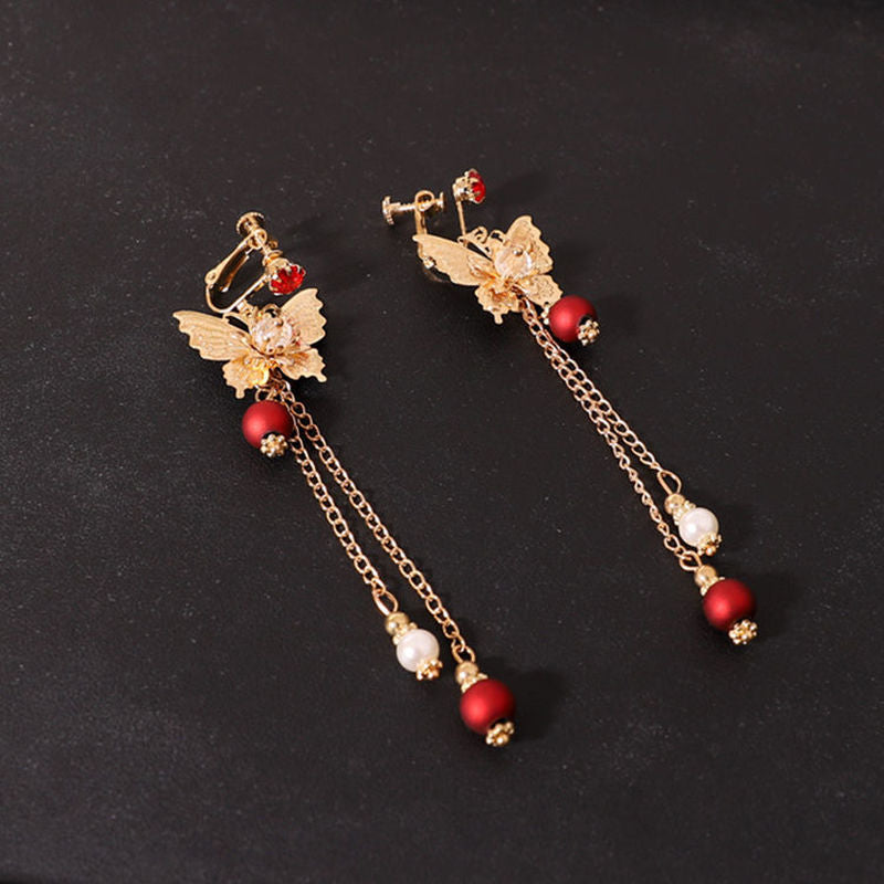 Chinese Style Bride Phoenix Crown Headband - Red Alloy Vintage Hair Accessory