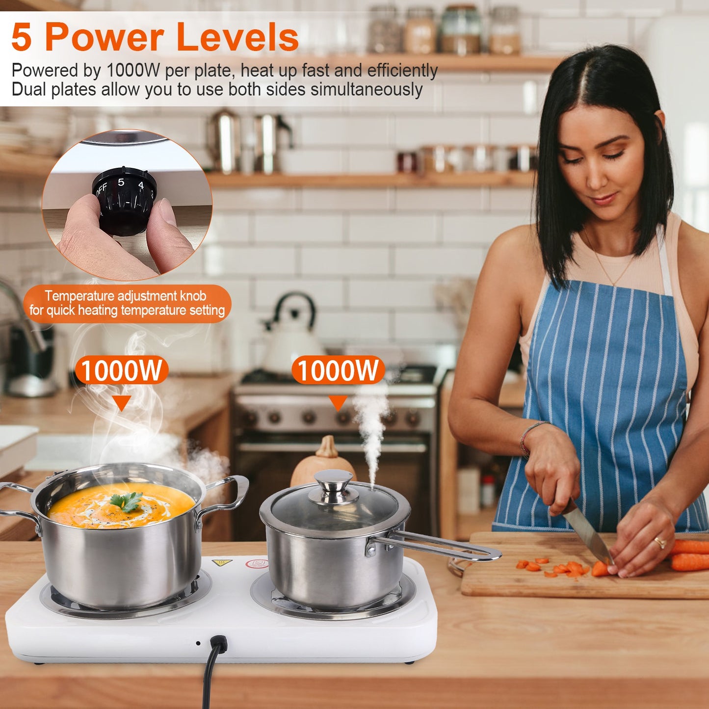 2000W Electric Double Burner Hot Plate - Portable Cooking Stove