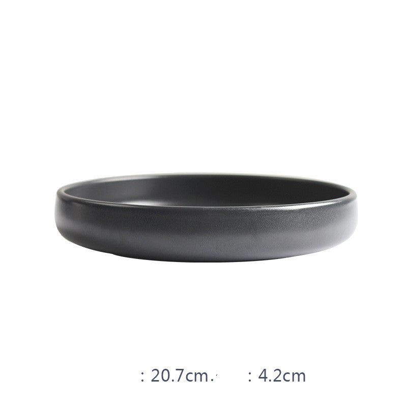 Deep Ceramic Rice & Noodle Bowl Set with Flat Plate & Shallow Platter