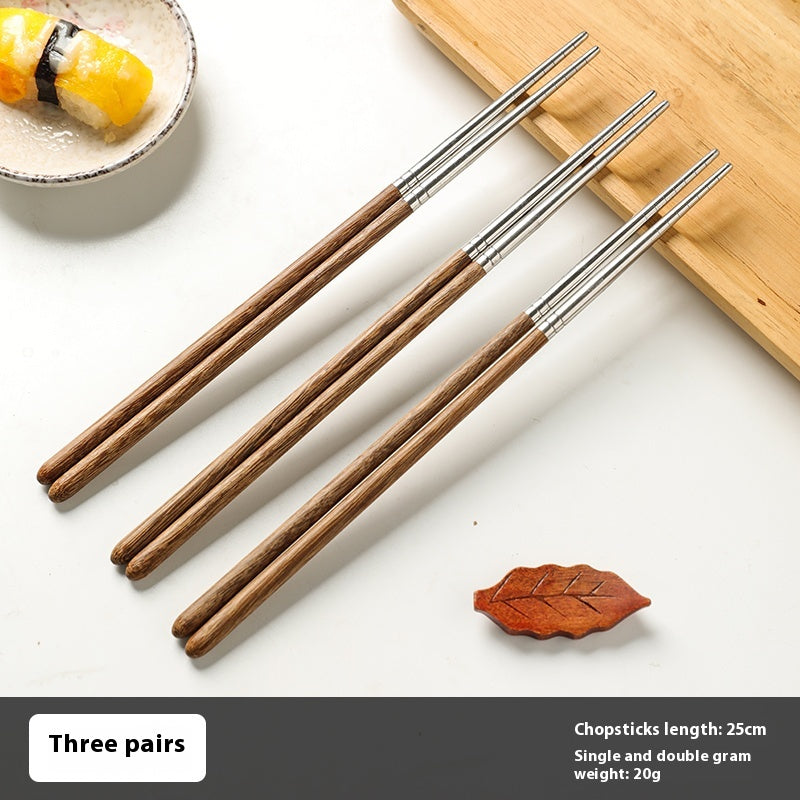Wooden Chicken Wings Chopsticks Set - Stainless Steel Reusable Dinnerware