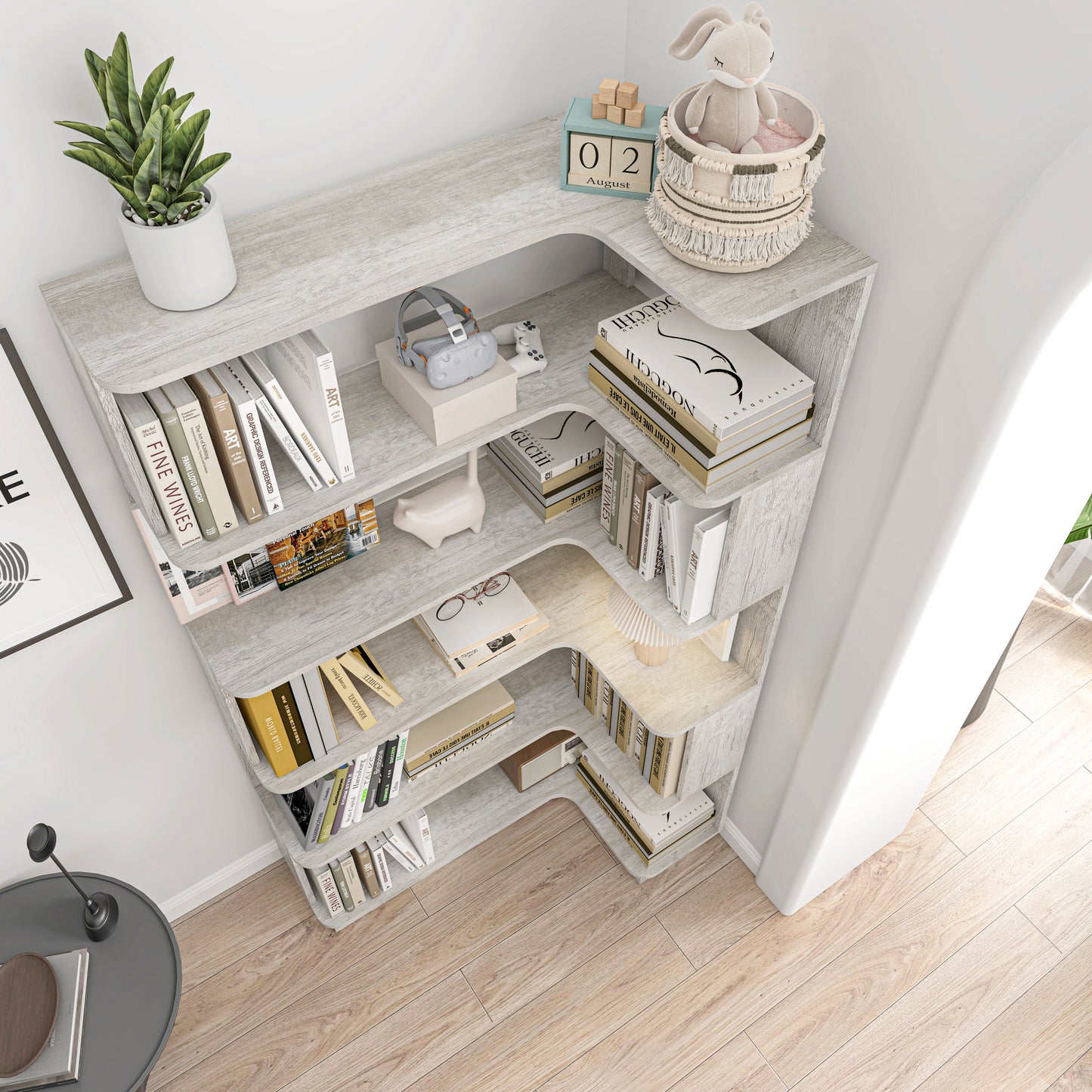 90cm 35.43in Extended Size Freestanding Corner Bookshelf For Living