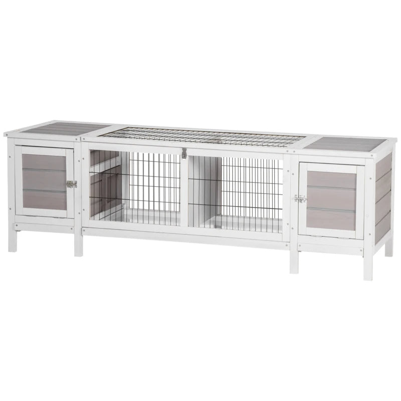 Indoor Rabbit Hutch with Pull-Out Tray and Divided Sections - White