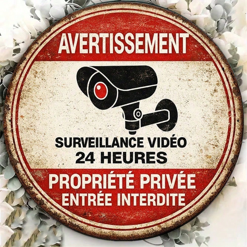 Vintage 24 Hour Video Surveillance No Trespassing Sign - Tin