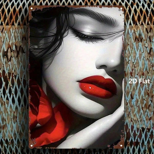 Red Lips Rose Metal Sign - Vintage Tin Wall Art 8x12 Inch