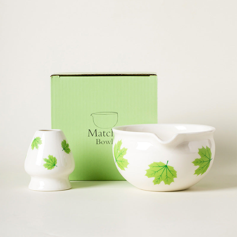 Ceramic Matcha Bowl Set Japanese Style Flower Pattern Home Barware