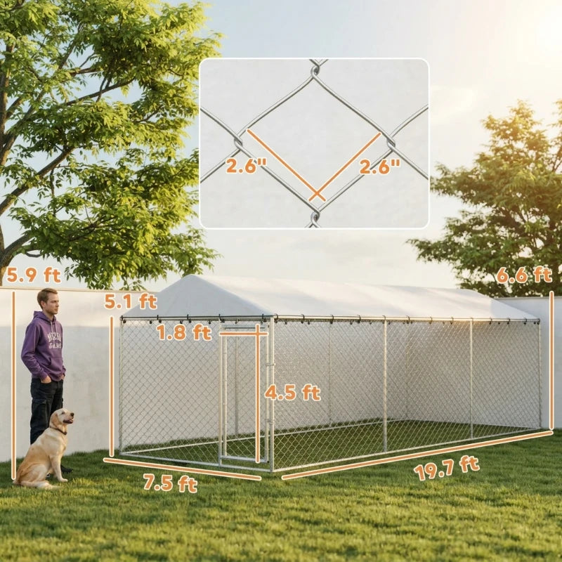Outdoor Dog Kennel 20x7.5x6.5 ft Waterproof Steel Cage for Small to Large Dogs