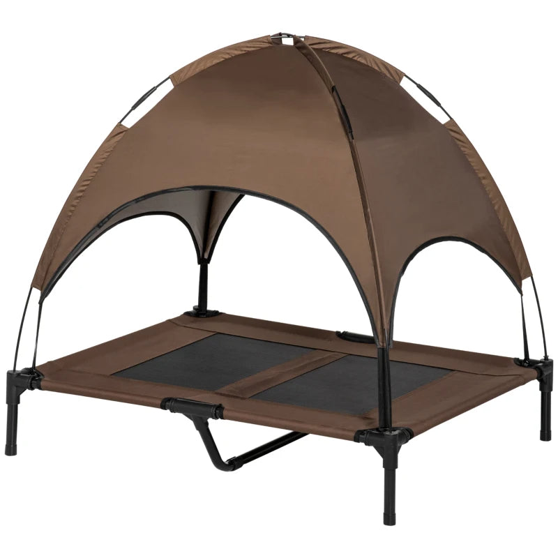 Portable Elevated Dog Bed with Canopy Shade - 36 Inch, Coffee