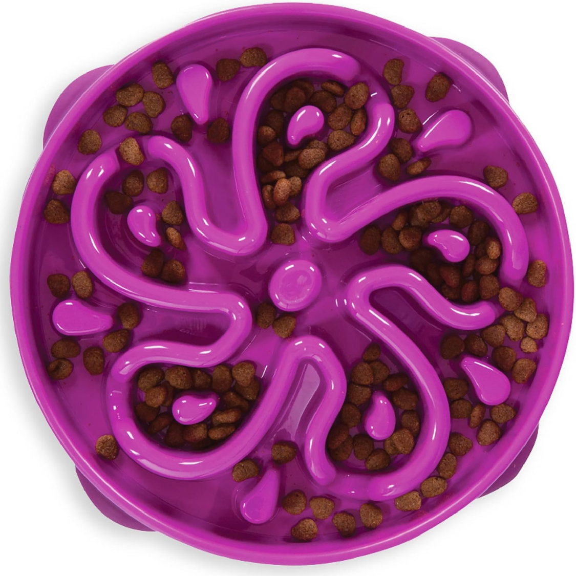 Large Slow Feed Dog Bowl - 4 Cup Capacity, Non-Slip, Purple Flower Pattern