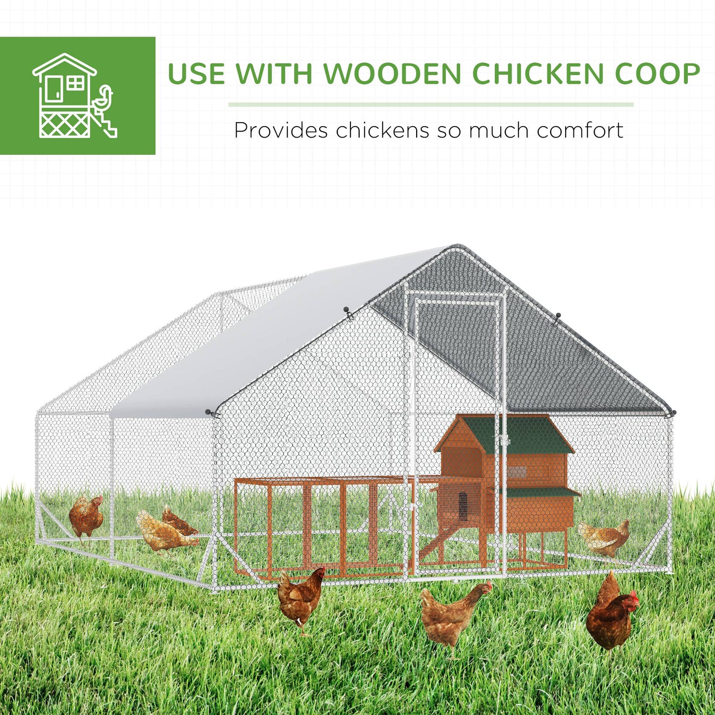 Metal Chicken Coop with Cover Lockable Door Outdoor Hen House 10x13x6.5