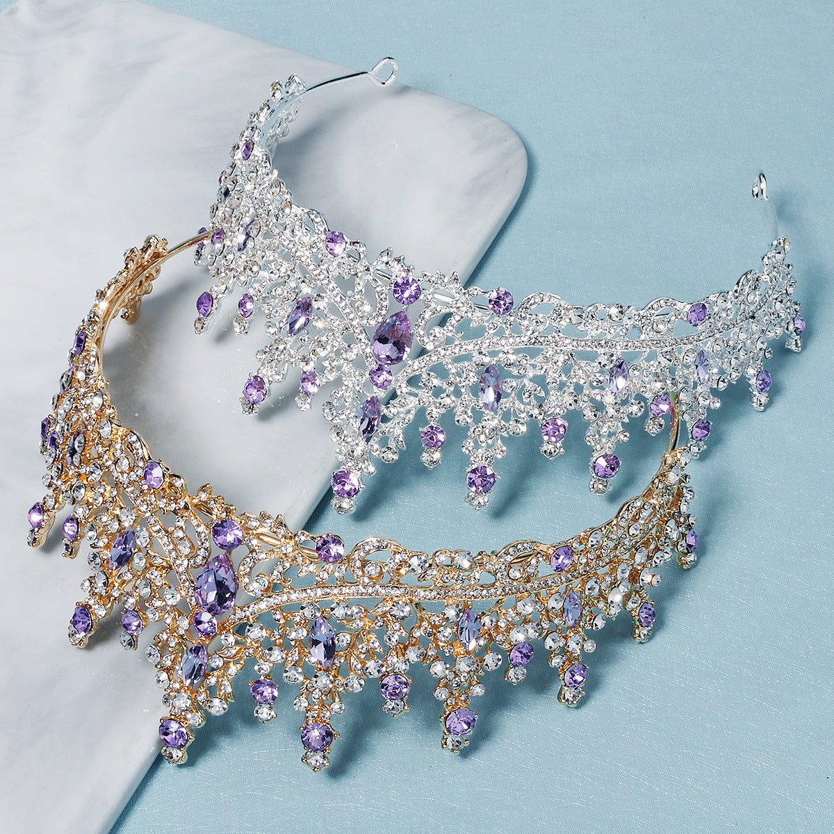 Luxury Diamond Alloy Crown Headband - Gold