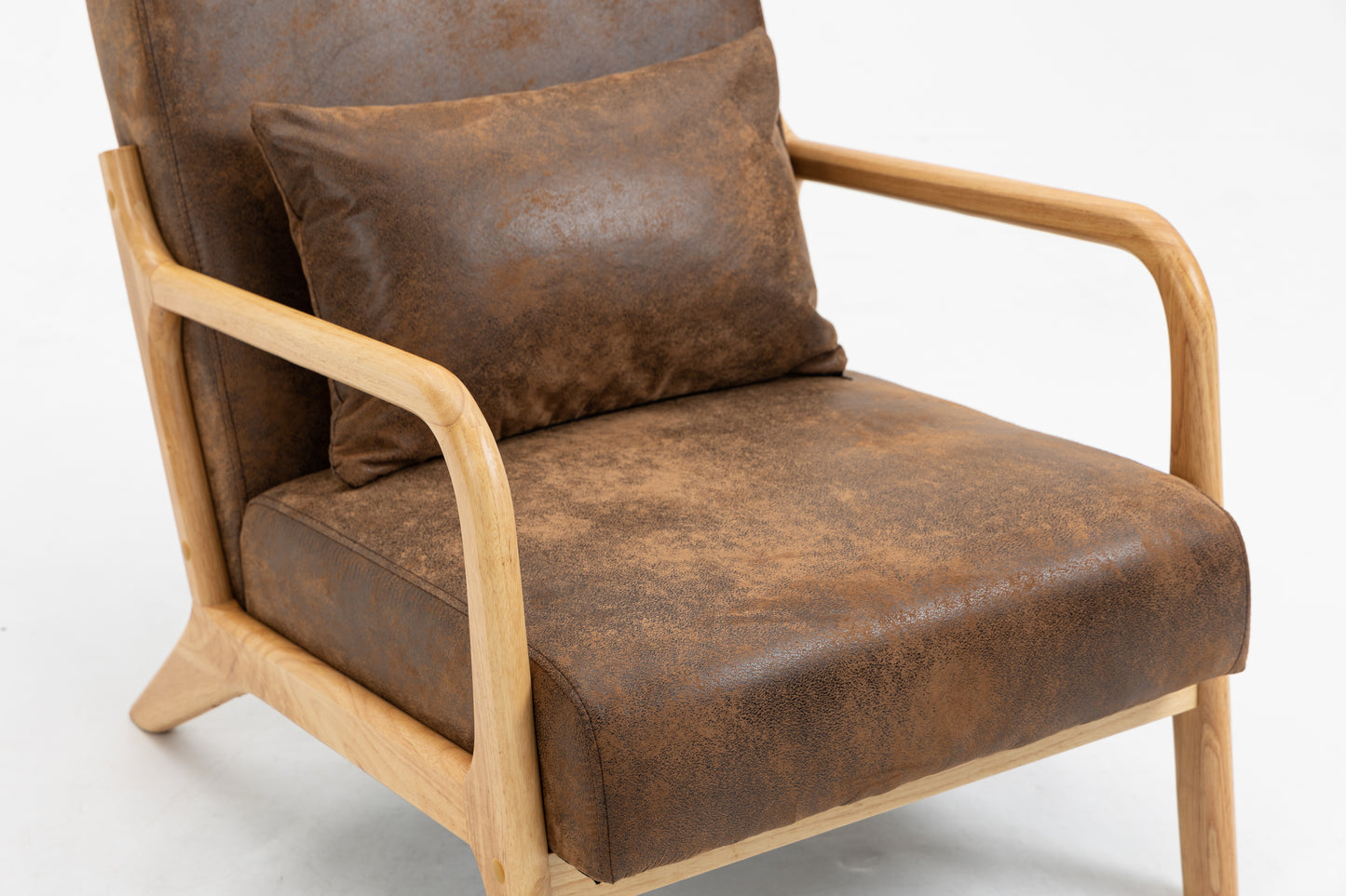 Mid Century Modern Accent Chair - Upholstered Wood Frame, Antique Brown