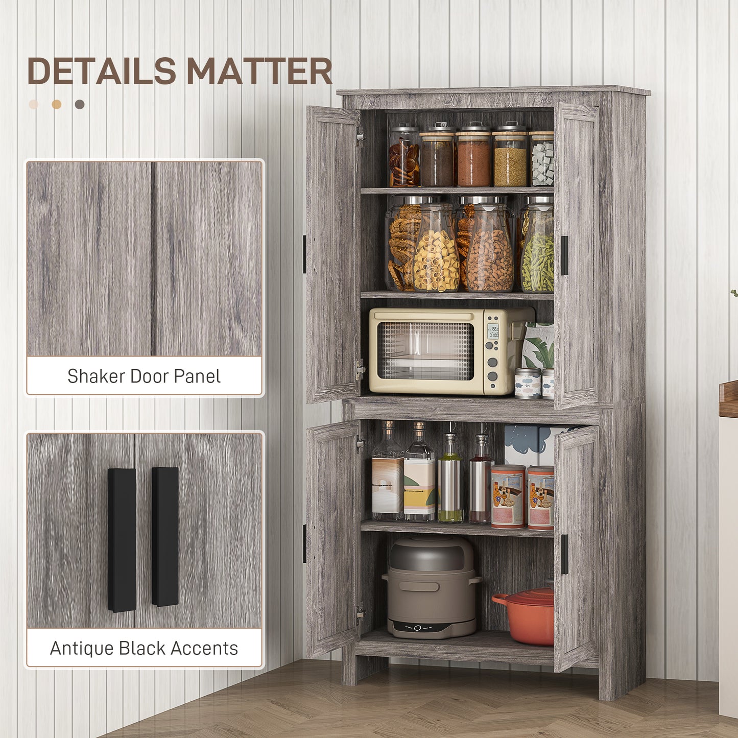 64-Inch Freestanding Kitchen Pantry Storage Cabinet - Gray Oak