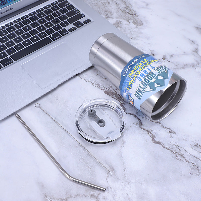 Large Capacity Stainless Steel Travel Insulated Car Mug with Straw & Brush