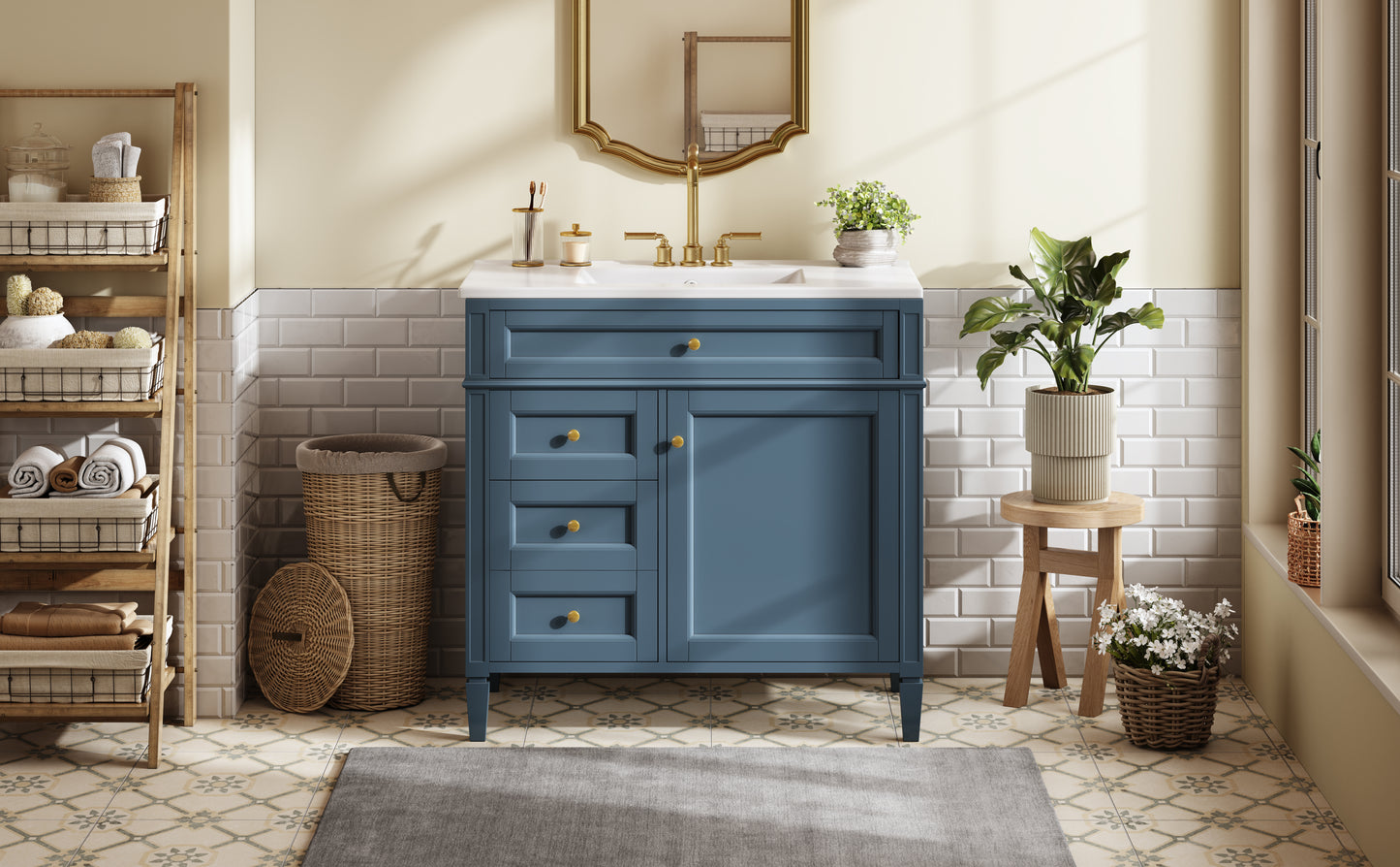 36-Inch Indigo Blue Modern Bathroom Vanity with Sink