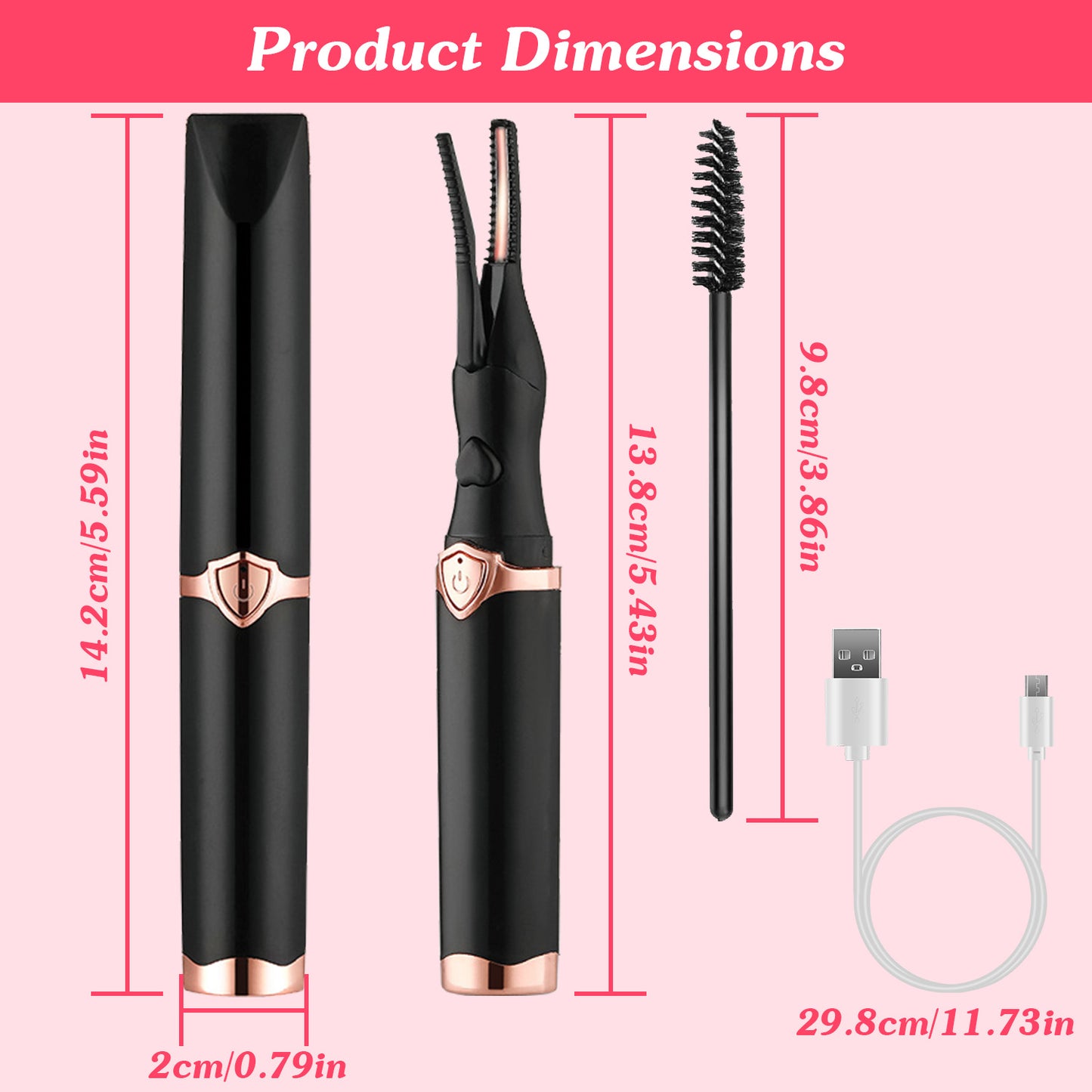 Electric Heated Eyelash Curler - 3 Temp Settings USB Rechargeable Lash Tool